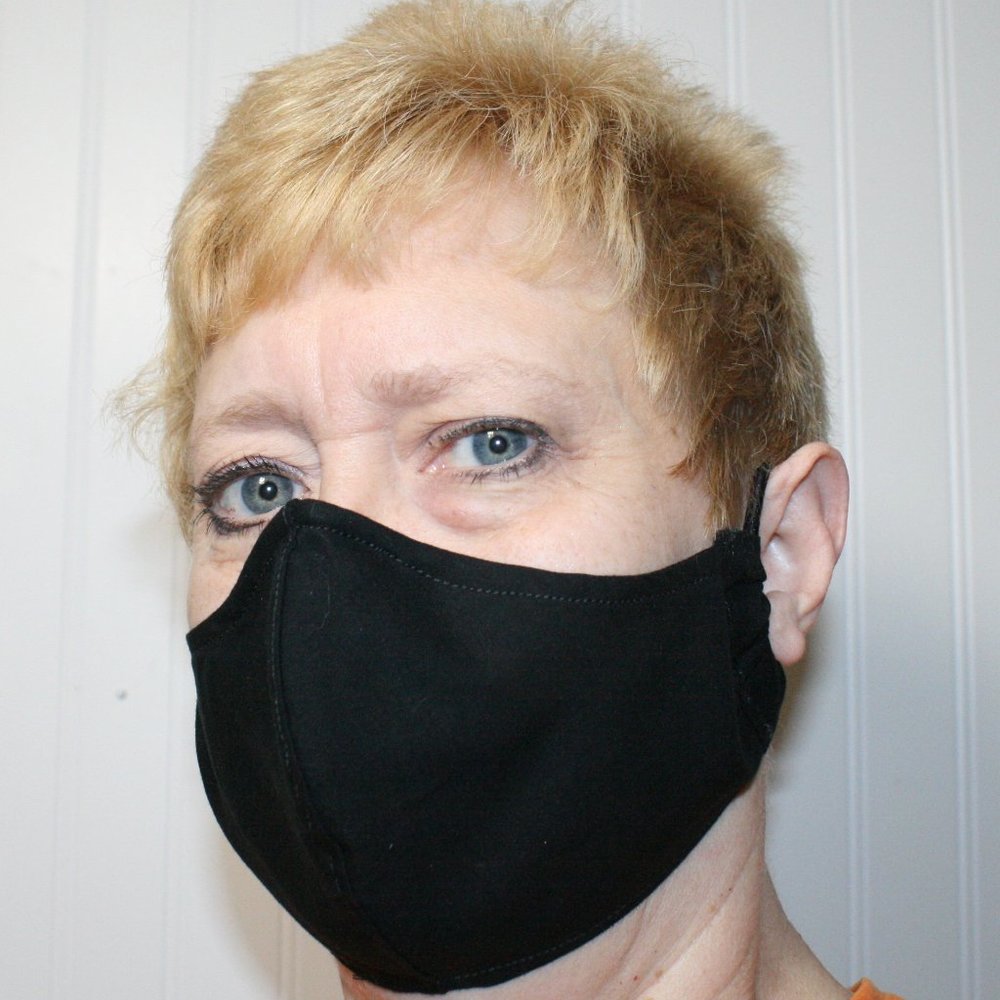 HAND CRAFTED Face Mask Black Cotton Adult Cloth Fabric Solid - Shield Style